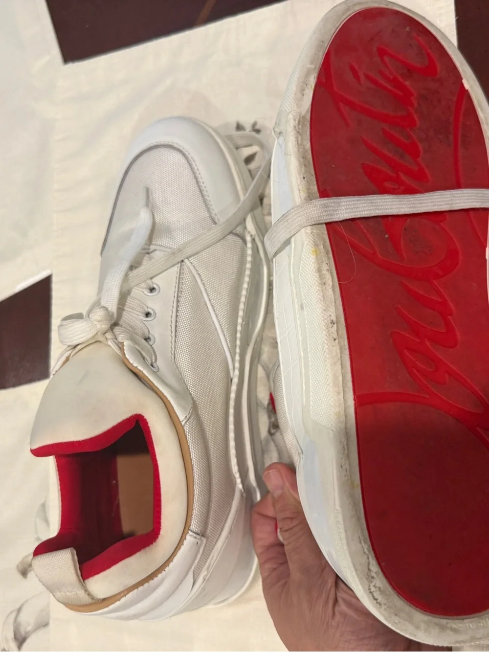 Christian Louboutin White Sneakers with Red Inner Trim - Picture 2 of 7